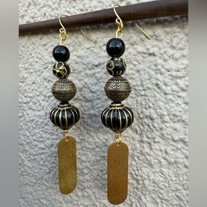 Chic Black and Gold Beaded Earrings
